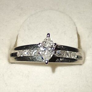 10Kt White Gold Marquise & Round Diamond (0.36ctw) Engagement Ring